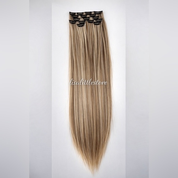 Other - Human hair blend Light Brown‎ With Light Blonde highlights Hair Extensions 22 in